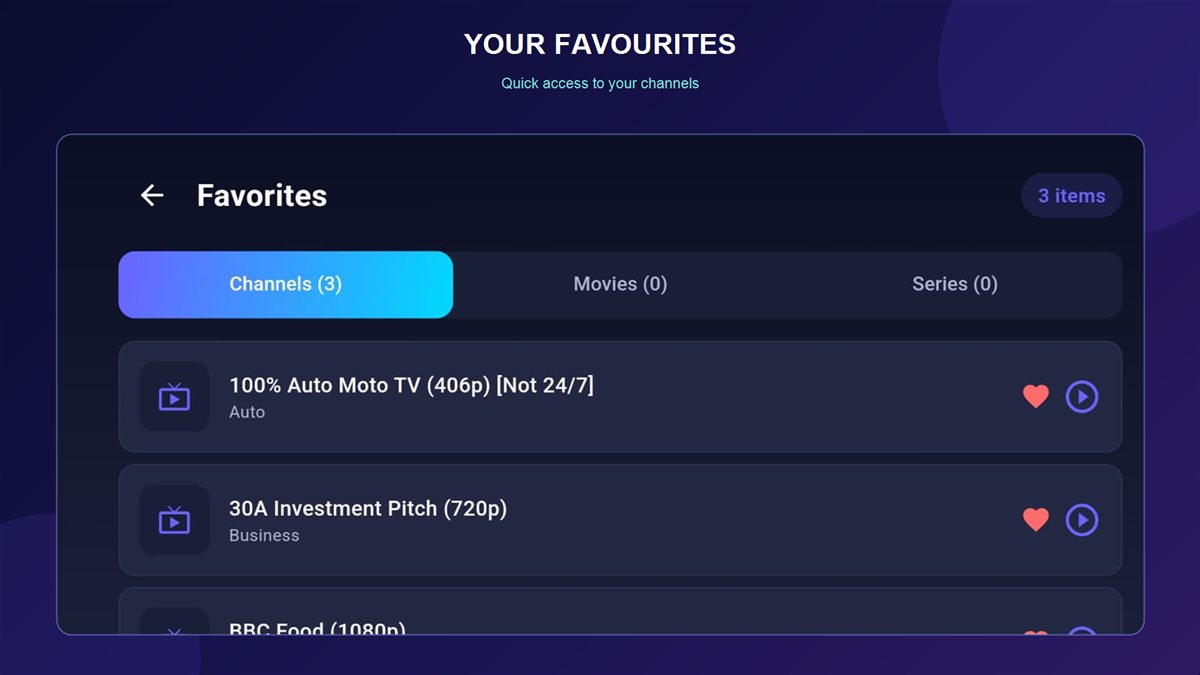Lumi Player Pro favourites screen